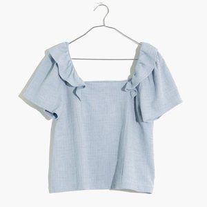 Madewell Crosshatch Ruffled Top in Light Blue